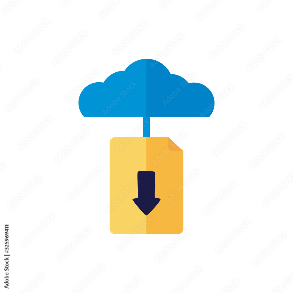 Poster cloud computing with diocument and arrow down flat style