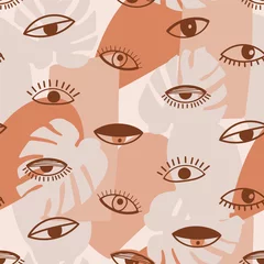 Wall murals Eyes Seamless pattern with psychedelic eyes and contemporary abstract shapes. Different kind of eyes. Texture for textile, packaging, wrapping paper, social media post etc. Vector illustration.