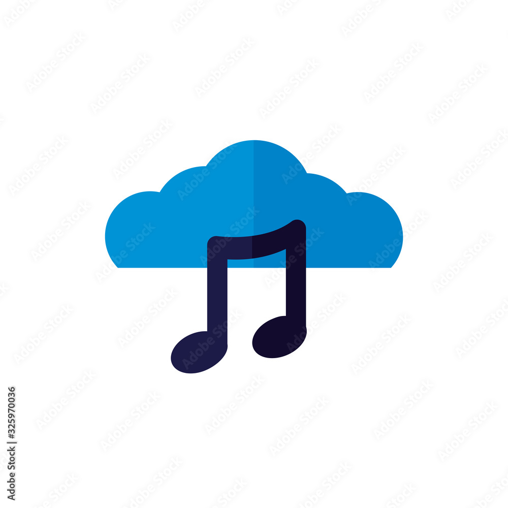 Poster cloud computing with music notes flat style