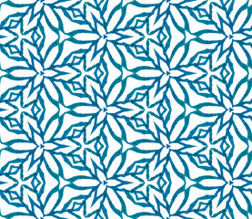 Blue geometric foliage seamless pattern. Hand draw