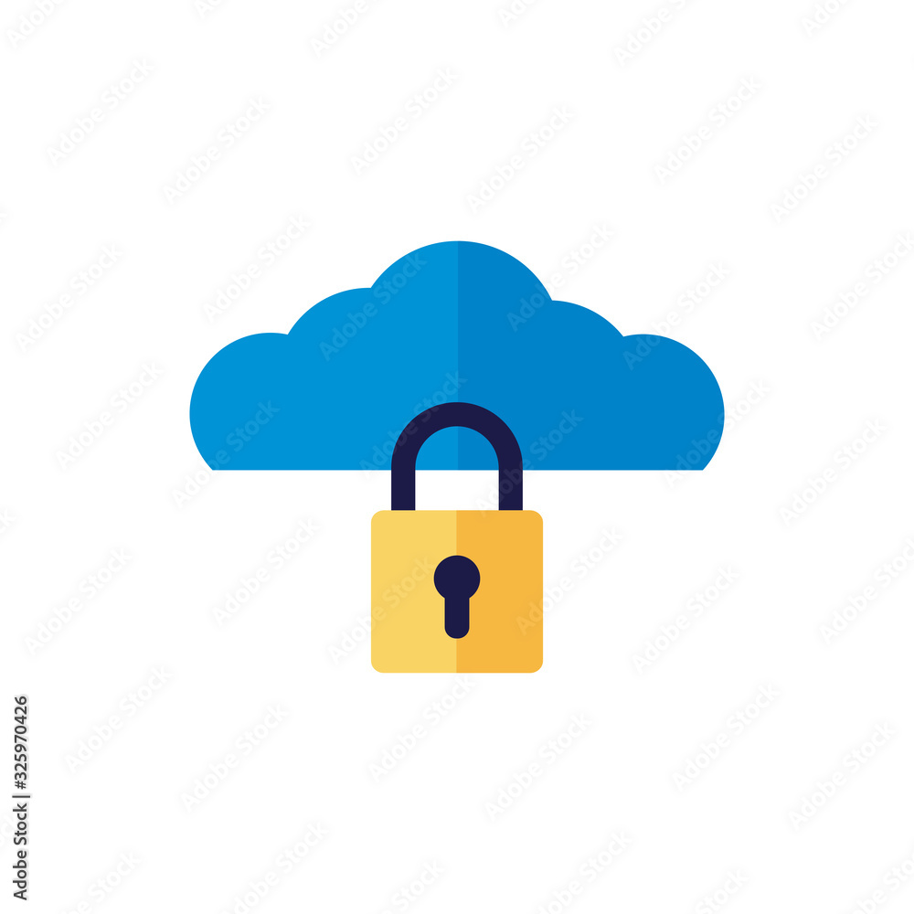 Poster cloud computing with padlock flat style