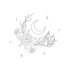 Fototapeta premium Decorative mystery floral design with Moon. Tattoo or t-shirt print.