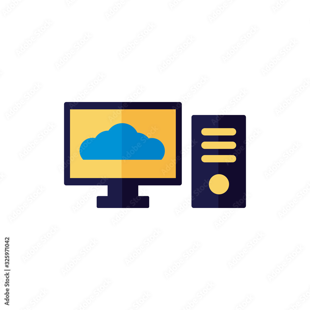 Poster desktop with cloud computing flat style