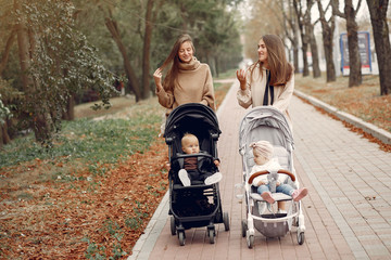 Mothers with children. Women use the carriages.