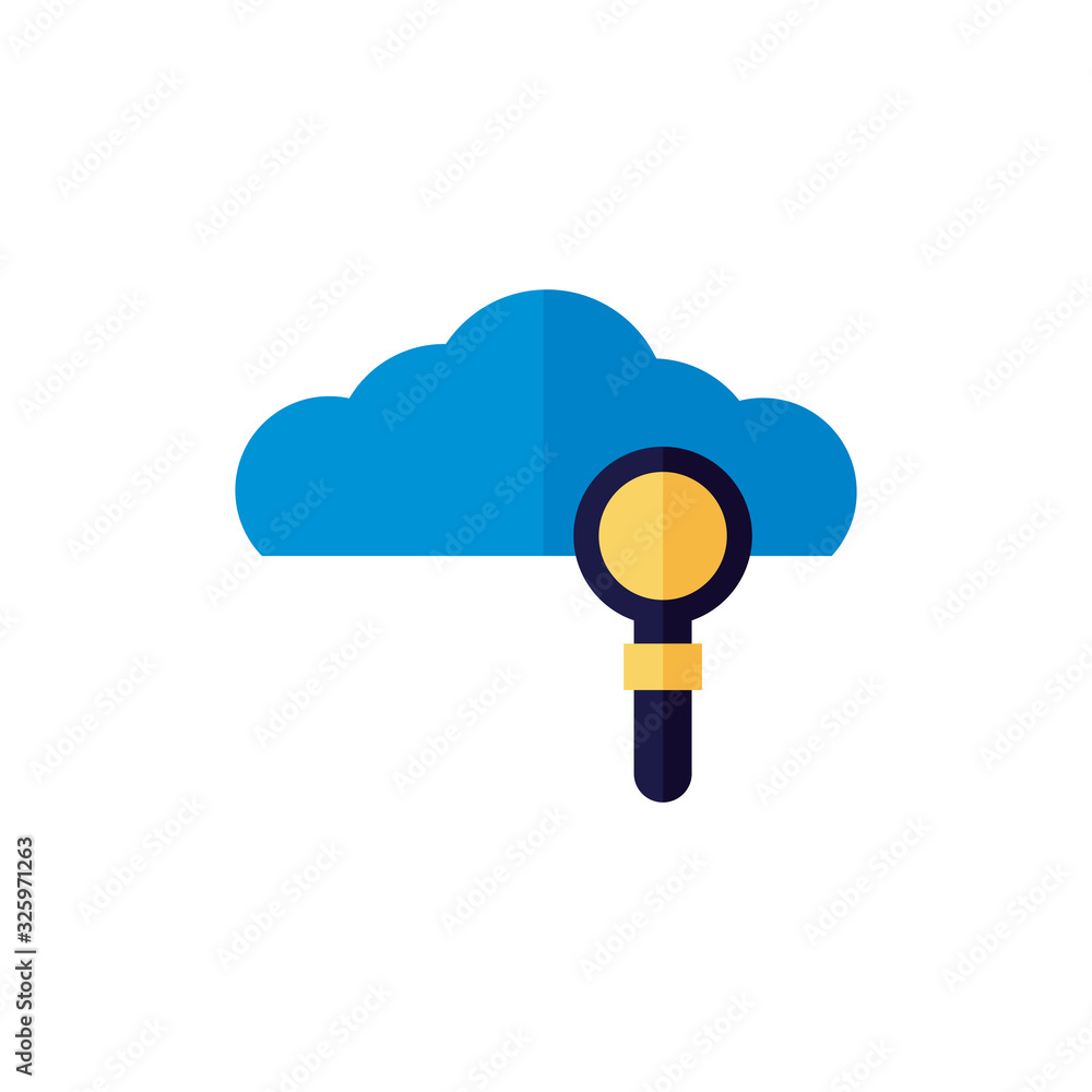 Poster cloud computing with magnifying glass flat style