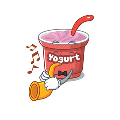 mascot design concept of yogurt playing a trumpet
