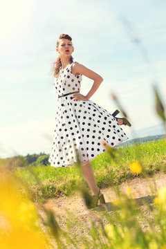 Rockabilly Girl On A Path In The Nature