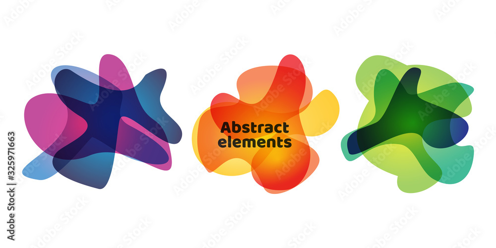 Poster abstract fluid liquid gradient element collection. trendy isolated futuristic free form pattern. dig