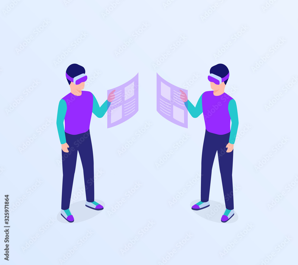 Aufkleber man vr virtual reality glasses access data information concept with isometric flat style