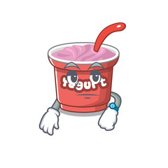 cartoon character design of yogurt on a waiting gesture