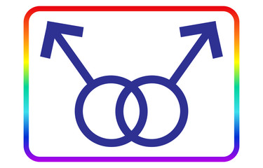 ピクトグラム：男性同士のカップル、虹色の線付き