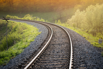 Railway crossroads. Choosing right way, staying on path, making decision concept.