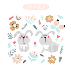 Fototapeta premium Cute bunnies clipart collection