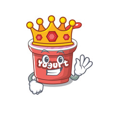 A cartoon mascot design of yogurt performed as a King on the stage