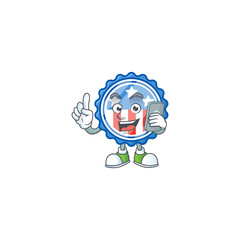 A picture of happy circle badges USA with star speaking on the phone