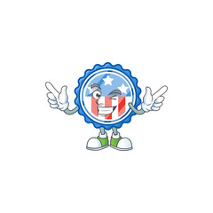 A comical face circle badges USA with star mascot design with Wink eye