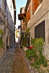Fototapeta na wymiar Anagni, Italy, A narrow street between the old stone houses of a medieval village.