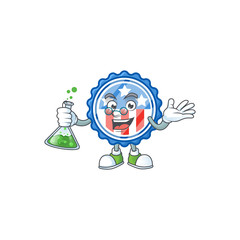 A genius Professor circle badges USA with star cartoon character with glass tube