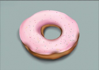 A digital illustration of a donut dessert can be used for food advertising or in a pastry shop.
