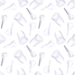Obraz premium Watercolor seamless pattern on the theme of dentistry. Elements of dental care
