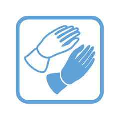 Protective gloves, icon. Square blue sign. Vector illustration on white background.