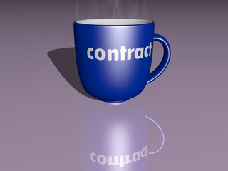 coffee mug with the 3D illustration of CONTRACT  on a mirroring floor