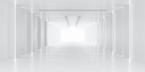 white hallway tunnel modern background with day lighting 3d render illustration - obrazy, fototapety, plakaty