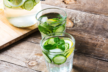 Detox water with lemon and cucumbers. Fresh water with lemon, mint and cucumber
