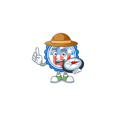 A circle badges USA with star explorer cartoon design having a compass