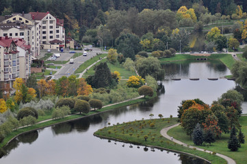 Fototapeta na wymiar Aerial view of Minsk city. National Library area. Belarus