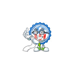 A funny face character of circle badges USA with star holding a menu