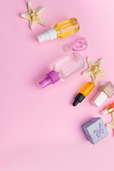 selective focus, plastic spray jar with cosmetic oil