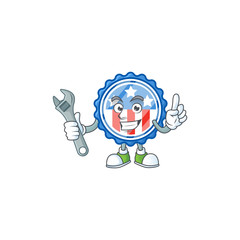 happily Mechanic circle badges USA with star cartoon character design