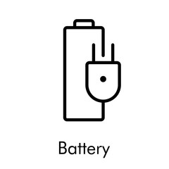 Símbolo de cargando batería. Batería con enchufe. Icono plano lineal en color negro