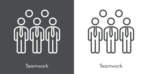 Concepto de negocios. Símbolo de trabajo en equipo. Icono plano lineal en fondo gris y fondo blanco - obrazy, fototapety, plakaty
