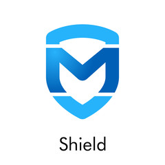 Logotipo con letra M como escudo en color azul