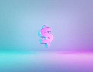 minimal style dollar symbol in vibrant gradient holographic neon colors. 3d rendering