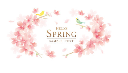 春の花　桜のフレームベクターイラスト　Elegant Spring Flowers Vector Background