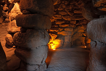 Narrow passages inside a Nuragica tower in Sardinia, Italy.