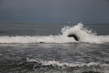 Ocean Waves Is Hit On A Stone