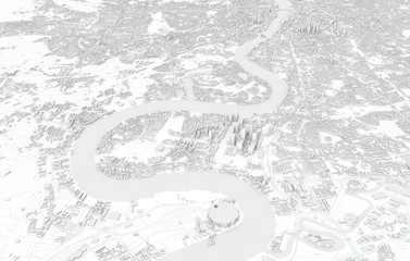 London city map 3D Rendering. Aerial satellite view.