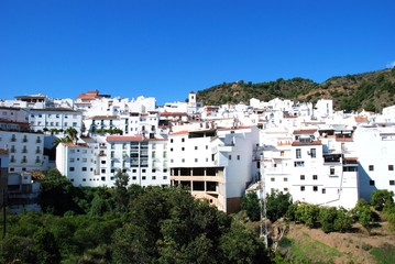 Town view showing the traditional whitewashed houses, Tolox, Spain.