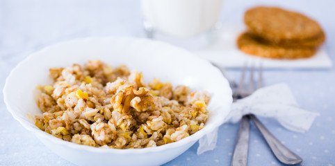 plate with cereal porridge for breakfast