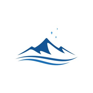 mountain and ocean logo, icon and illustration