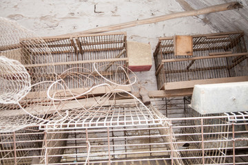 rusty and broken old animal cages