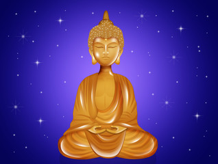 illustration of golden buddha statue on blue background