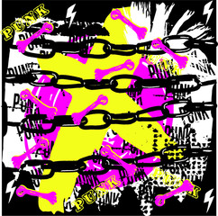 abstract punk chain background with graffiti