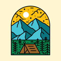 Camp hike mountain nature badge patch pin graphic illustration vector art t-shirt design