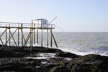 Fototapeta na wymiar Fishing cabin in Saint-Palais-sur-Mer Gironde estuary in West coast of France