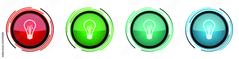 Leinwandbilder creative round glossy vector icons, idea, bulb, circuit set of buttons for webdesign, internet and m